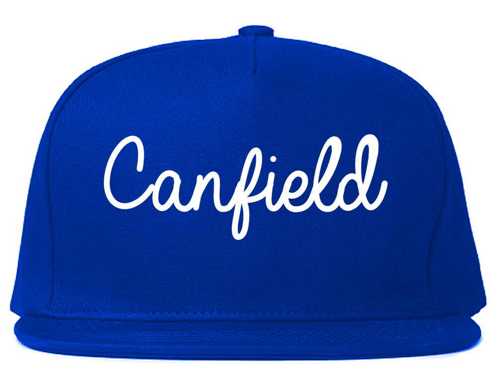 Canfield Ohio OH Script Mens Snapback Hat Royal Blue