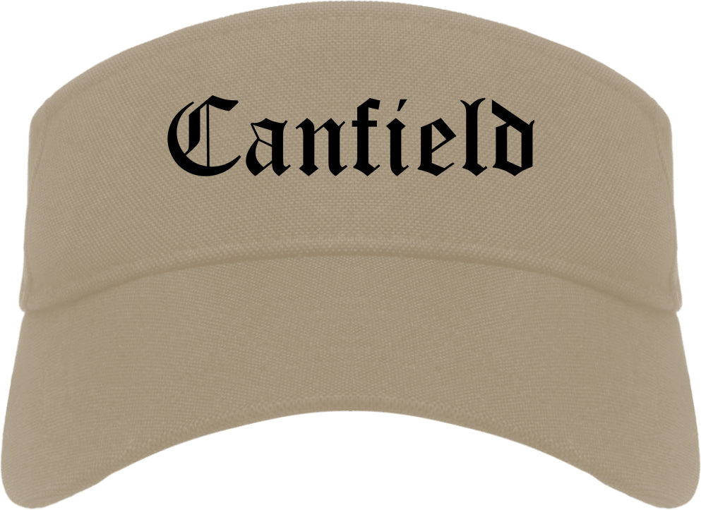 Canfield Ohio OH Old English Mens Visor Cap Hat Khaki