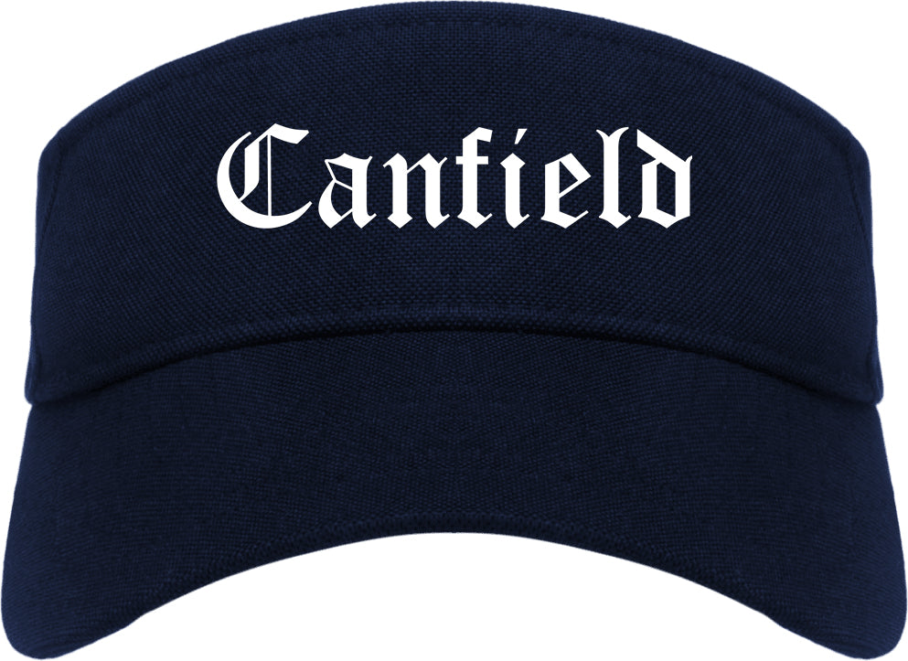 Canfield Ohio OH Old English Mens Visor Cap Hat Navy Blue