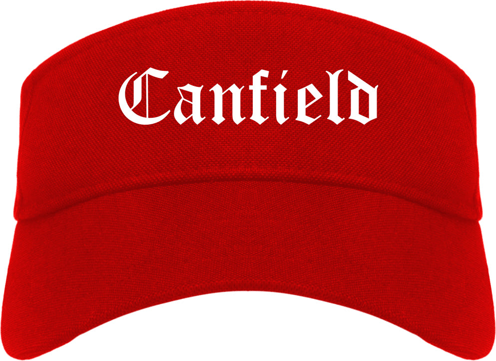 Canfield Ohio OH Old English Mens Visor Cap Hat Red