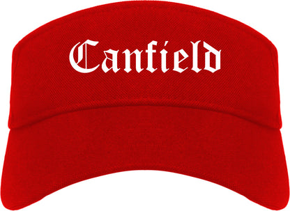 Canfield Ohio OH Old English Mens Visor Cap Hat Red