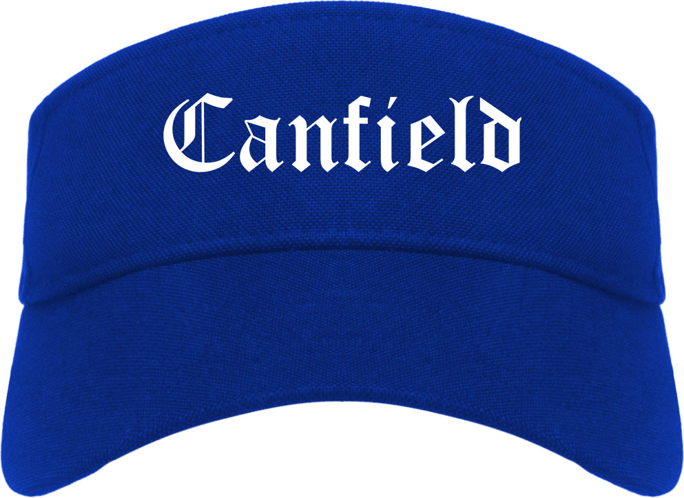 Canfield Ohio OH Old English Mens Visor Cap Hat Royal Blue