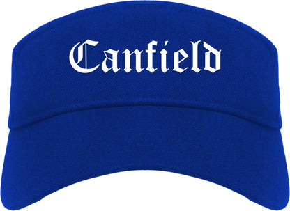 Canfield Ohio OH Old English Mens Visor Cap Hat Royal Blue