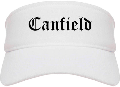 Canfield Ohio OH Old English Mens Visor Cap Hat White