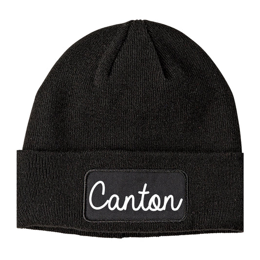 Canton New York NY Script Mens Knit Beanie Hat Cap Black