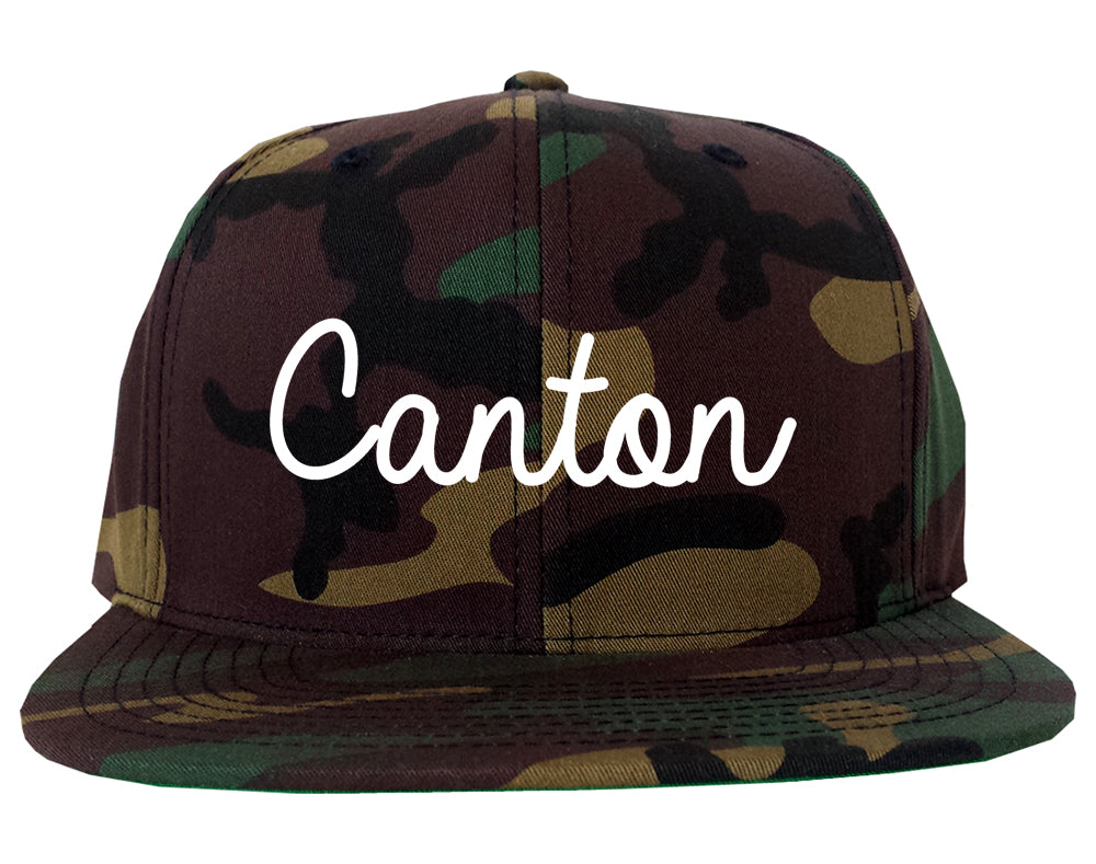 Canton New York NY Script Mens Snapback Hat Army Camo