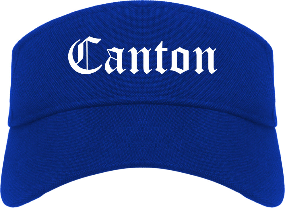Canton New York NY Old English Mens Visor Cap Hat Royal Blue