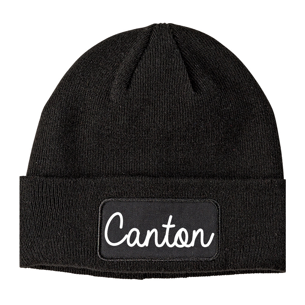 Canton Ohio OH Script Mens Knit Beanie Hat Cap Black