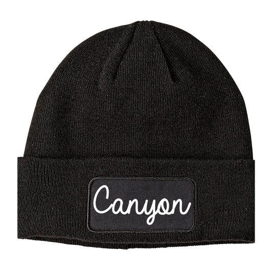 Canyon Texas TX Script Mens Knit Beanie Hat Cap Black