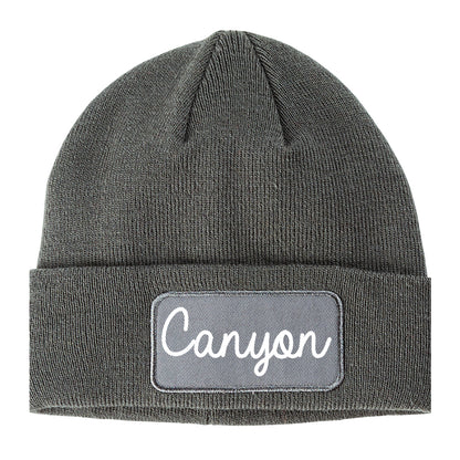 Canyon Texas TX Script Mens Knit Beanie Hat Cap Grey