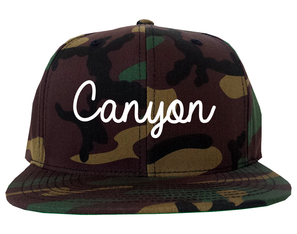 Canyon Texas TX Script Mens Snapback Hat Army Camo
