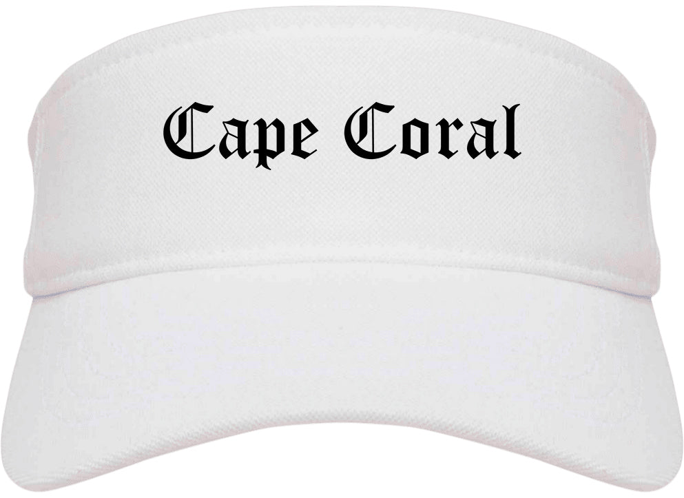 Cape Coral Florida FL Old English Mens Visor Cap Hat White