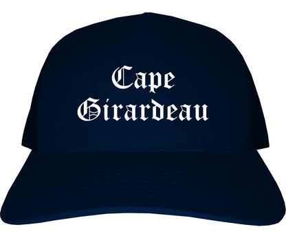 Cape Girardeau Missouri MO Old English Mens Trucker Hat Cap Navy Blue