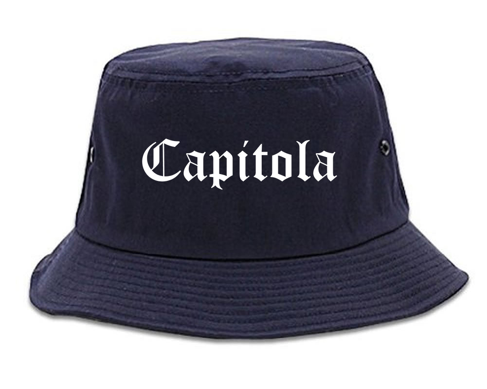 Capitola California CA Old English Mens Bucket Hat Navy Blue