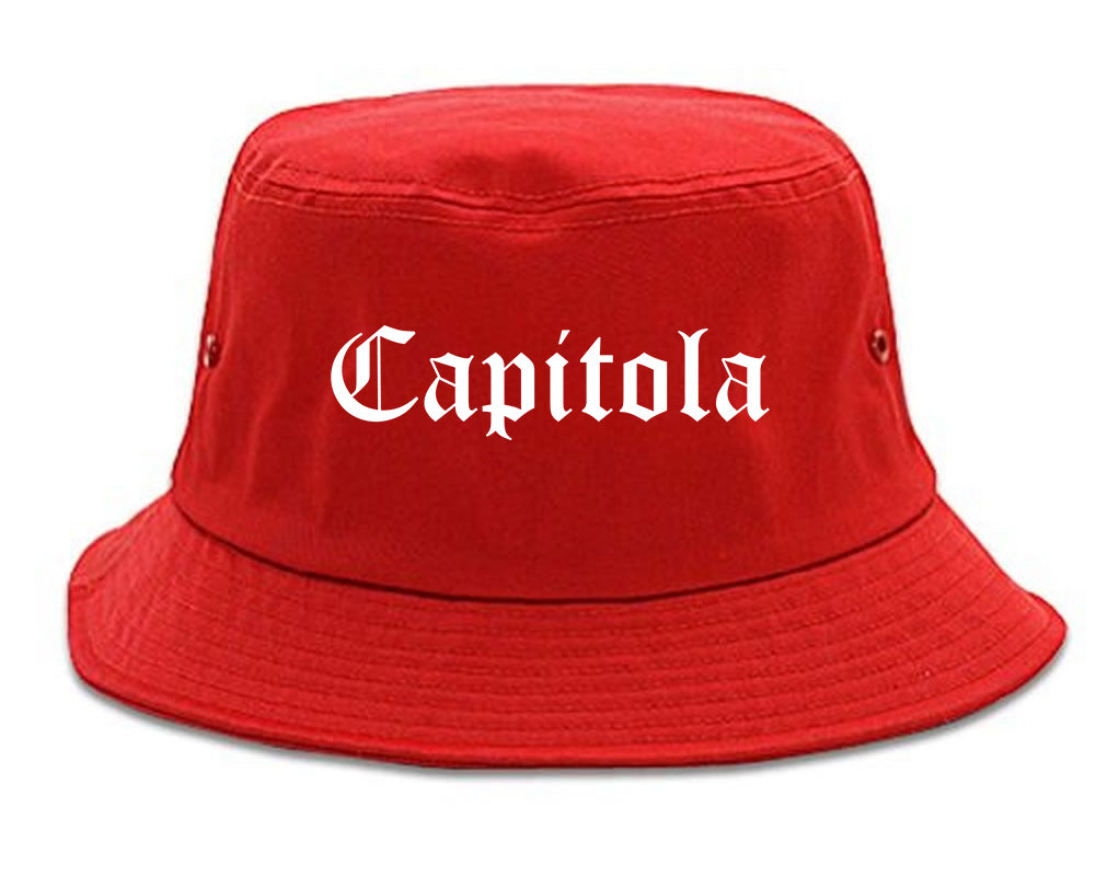 Capitola California CA Old English Mens Bucket Hat Red