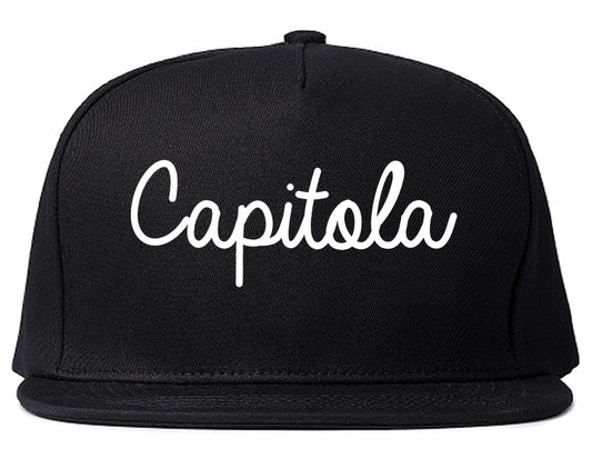 Capitola California CA Script Mens Snapback Hat Black