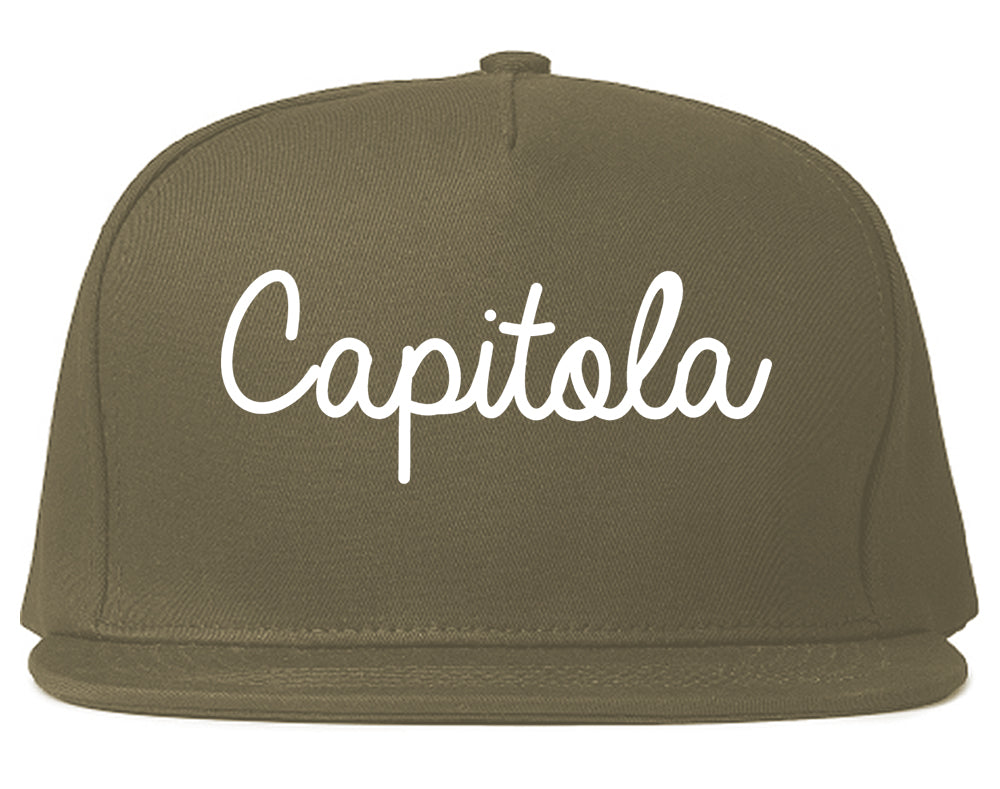 Capitola California CA Script Mens Snapback Hat Grey