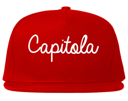 Capitola California CA Script Mens Snapback Hat Red
