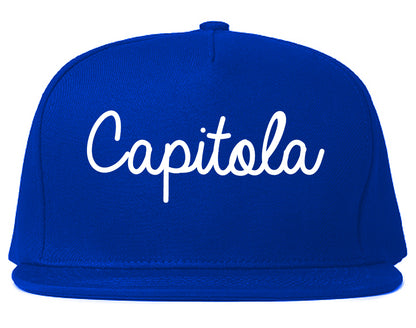 Capitola California CA Script Mens Snapback Hat Royal Blue