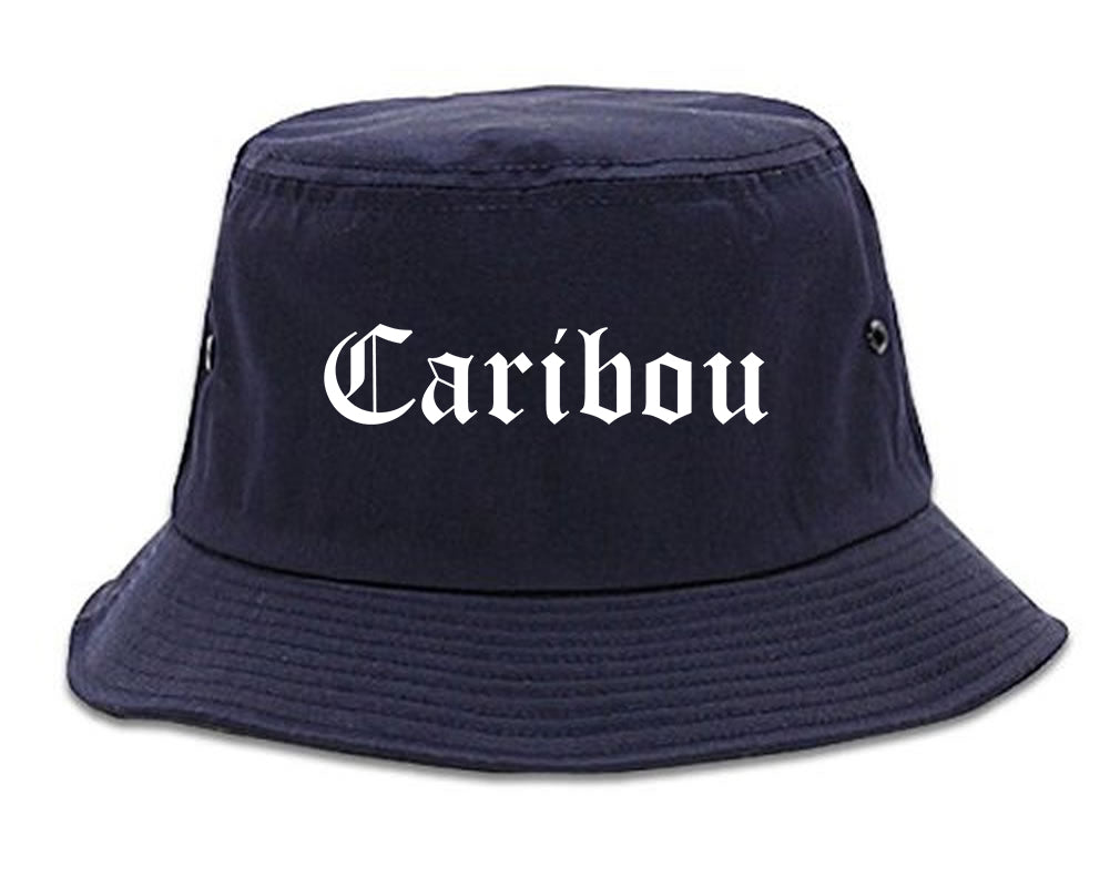 Caribou Maine ME Old English Mens Bucket Hat Navy Blue
