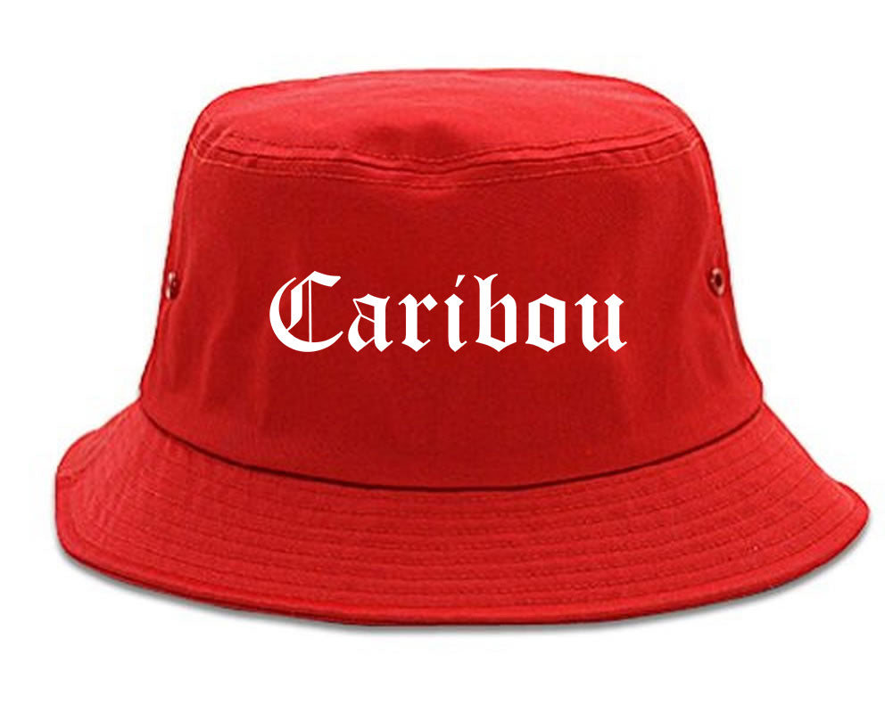 Caribou Maine ME Old English Mens Bucket Hat Red
