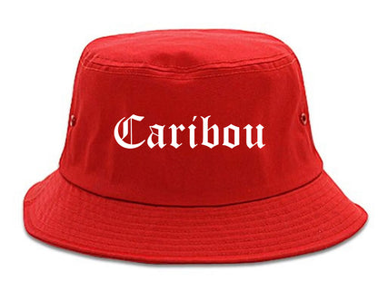 Caribou Maine ME Old English Mens Bucket Hat Red