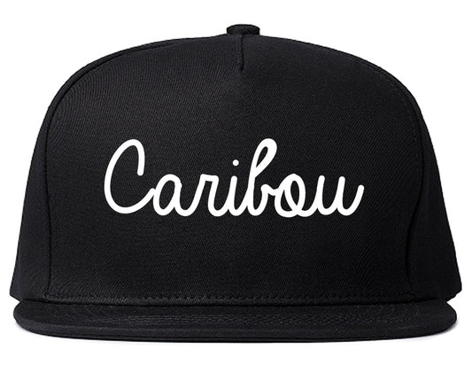 Caribou Maine ME Script Mens Snapback Hat Black