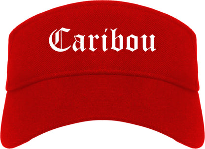 Caribou Maine ME Old English Mens Visor Cap Hat Red