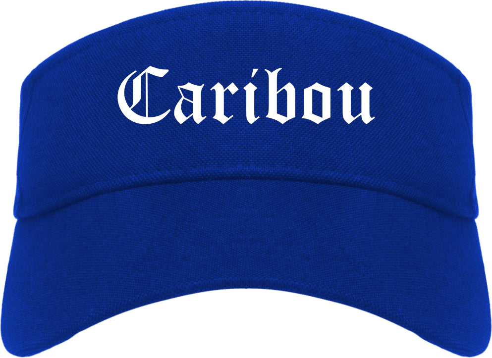 Caribou Maine ME Old English Mens Visor Cap Hat Royal Blue