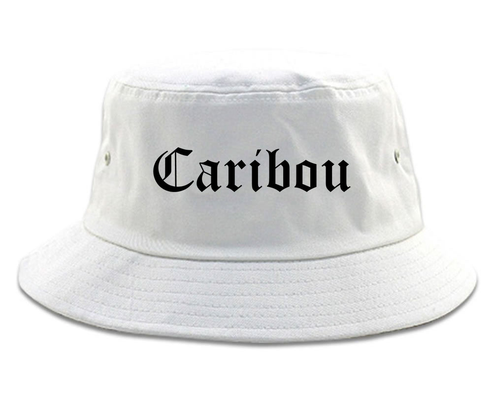 Caribou Maine ME Old English Mens Bucket Hat White