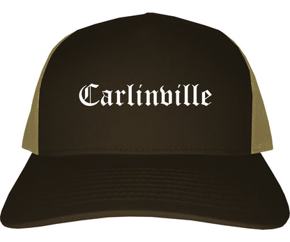 Carlinville Illinois IL Old English Mens Trucker Hat Cap Brown