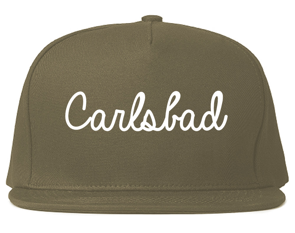 Carlsbad California CA Script Mens Snapback Hat Grey