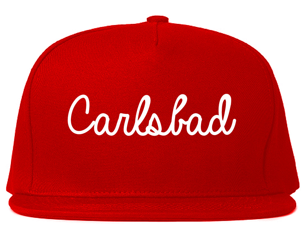 Carlsbad California CA Script Mens Snapback Hat Red