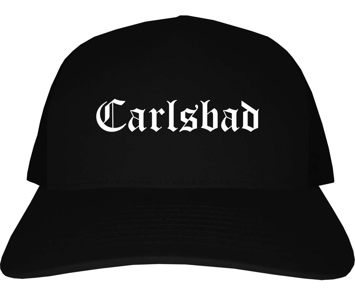 Carlsbad New Mexico NM Old English Mens Trucker Hat Cap Black