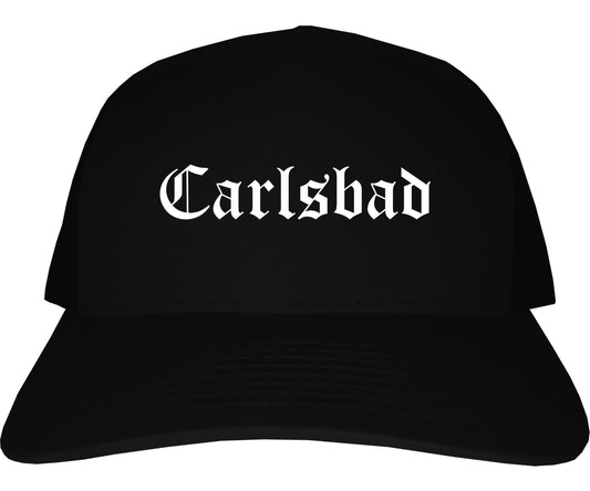 Carlsbad New Mexico NM Old English Mens Trucker Hat Cap Black