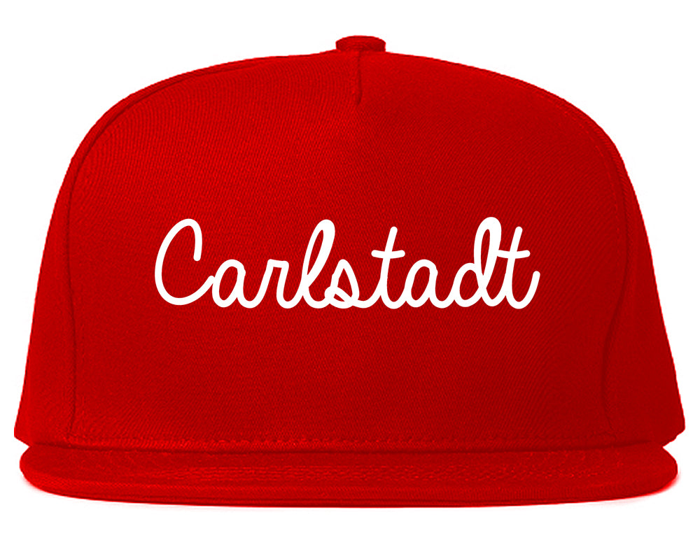 Carlstadt New Jersey NJ Script Mens Snapback Hat Red