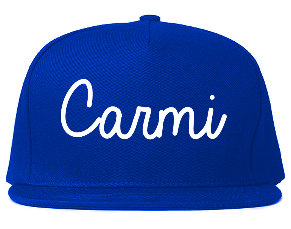 Carmi Illinois IL Script Mens Snapback Hat Royal Blue