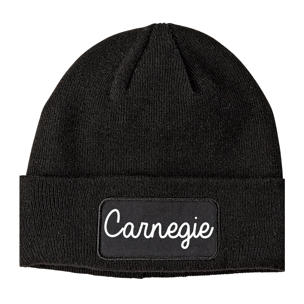 Carnegie Pennsylvania PA Script Mens Knit Beanie Hat Cap Black