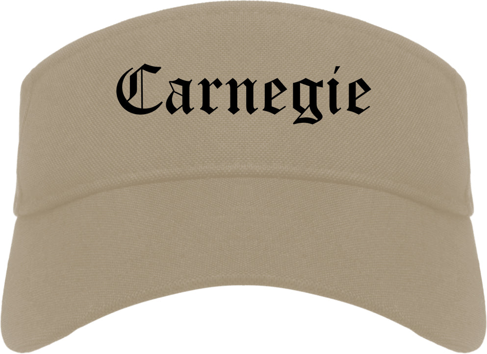 Carnegie Pennsylvania PA Old English Mens Visor Cap Hat Khaki