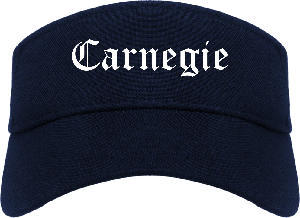 Carnegie Pennsylvania PA Old English Mens Visor Cap Hat Navy Blue