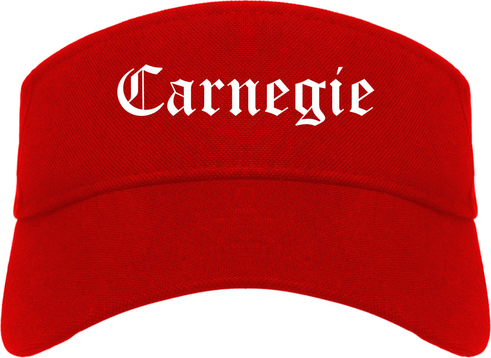 Carnegie Pennsylvania PA Old English Mens Visor Cap Hat Red