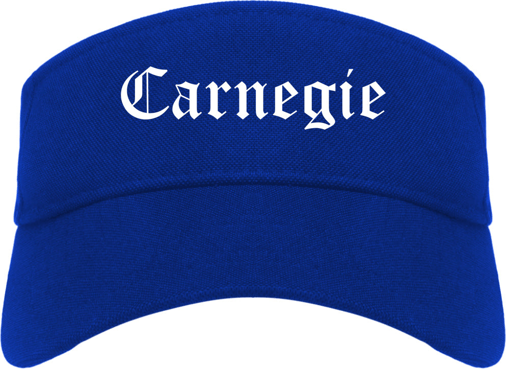 Carnegie Pennsylvania PA Old English Mens Visor Cap Hat Royal Blue