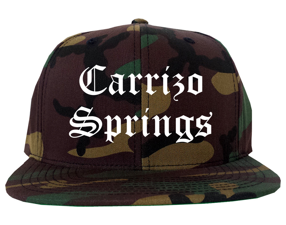 Carrizo Springs Texas TX Old English Mens Snapback Hat Army Camo
