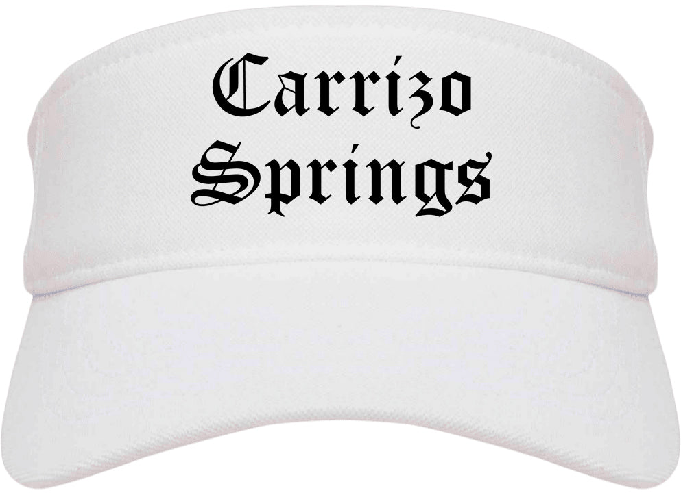 Carrizo Springs Texas TX Old English Mens Visor Cap Hat White