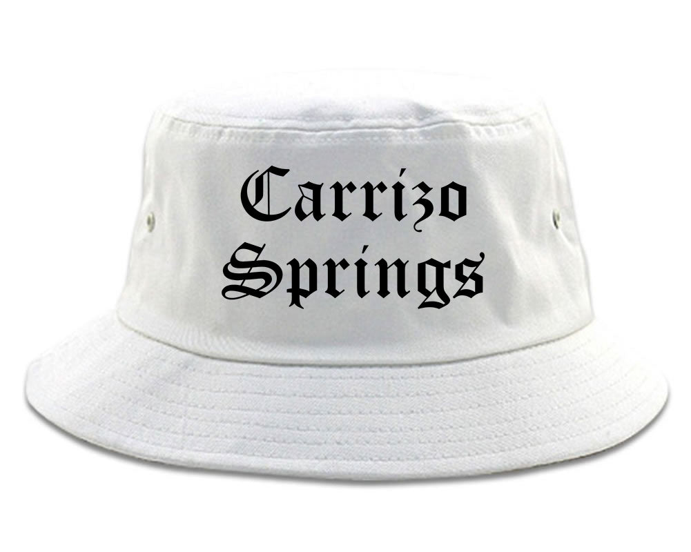 Carrizo Springs Texas TX Old English Mens Bucket Hat White