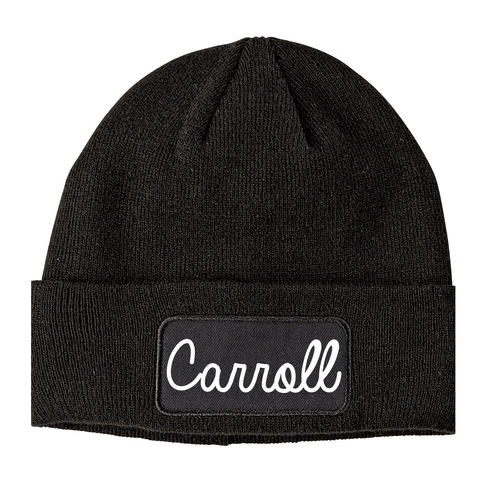 Carroll Iowa IA Script Mens Knit Beanie Hat Cap Black