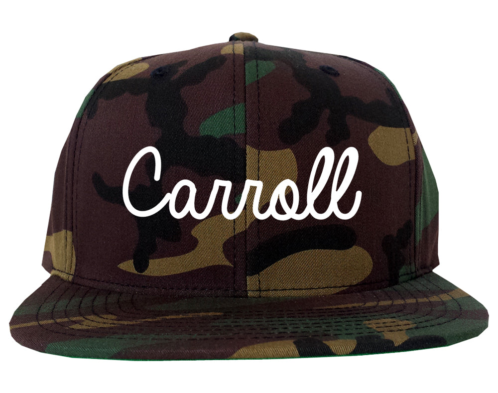 Carroll Iowa IA Script Mens Snapback Hat Army Camo
