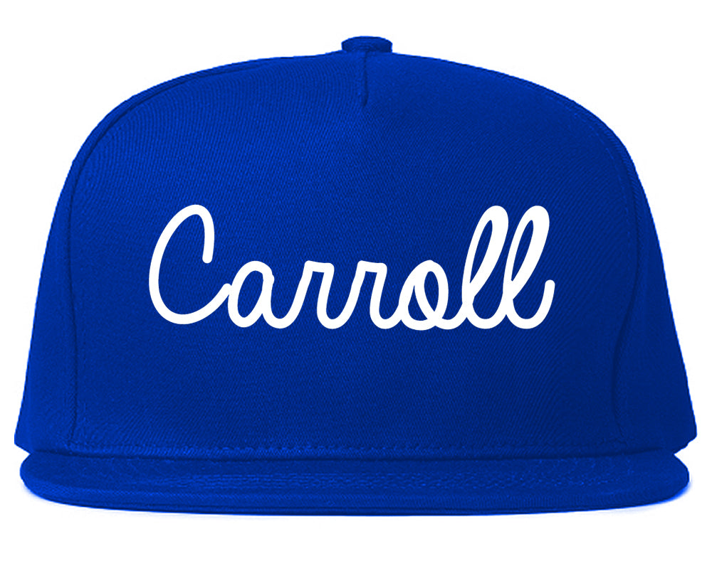 Carroll Iowa IA Script Mens Snapback Hat Royal Blue