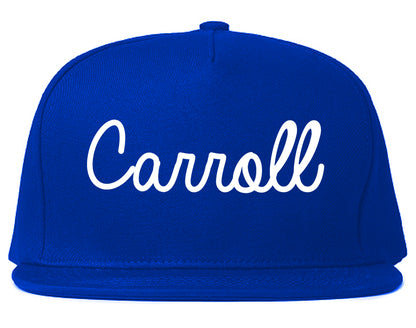 Carroll Iowa IA Script Mens Snapback Hat Royal Blue