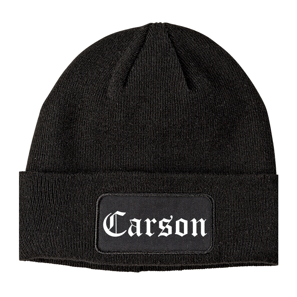 Carson California CA Old English Mens Knit Beanie Hat Cap Black